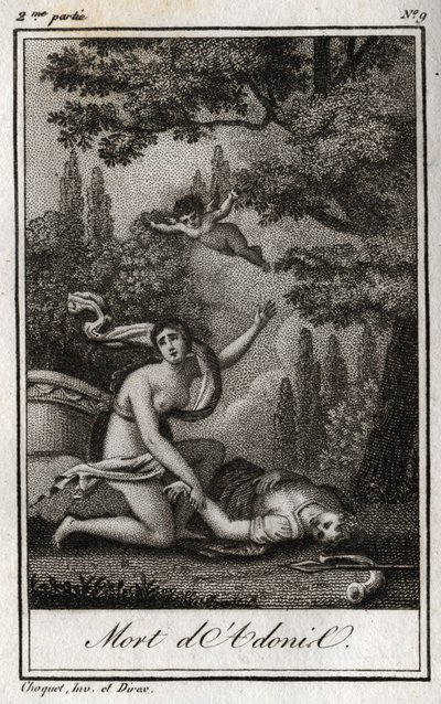 La muerte de Adonis. Grabado de 1819 en 