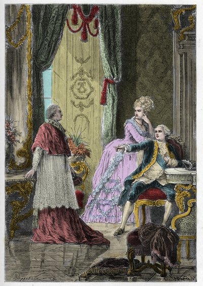 Asunto del Collar de la Reina (1785-1786): el Cardenal Louis René Edouard de Rohan (1734-1803) ante el Rey Luis XVI (1754-1793) y la Reina María Antonieta (1755-1793) de Anonymous Anonymous