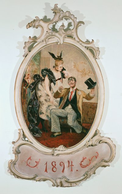 Alexander Girardi y Marie Geistinger como el Doctor Falke y Rosalinde en la ópera de Johann Strauss El murciélago ... (óleo sobre cartón) de Anonymous Anonymous