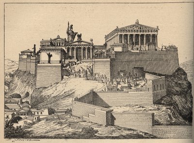 Antigua Grecia: el Partenón, templo de Atenea, en la colina de la Acrópolis de Atenas (Antigua Grecia: Atenas, Acrópolis - Partenón - grabado de 1890 de Anonymous Anonymous