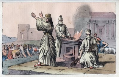 Civilización persa antigua: magos, sacerdotes oficiales y discípulos de Zaratustra - grabado de 