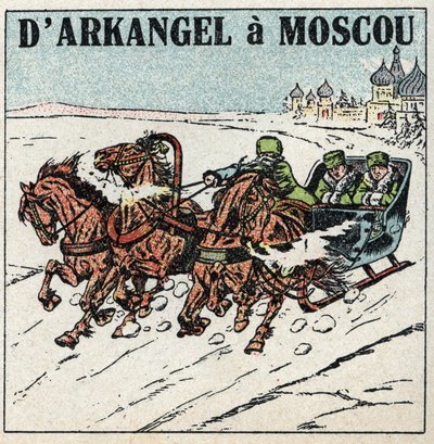 Tracción animal: de Arkangel a Moscú. Una troika en Rusia. Ilustración anónima de 1925. Colección privada. de Anonymous Anonymous