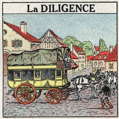 Tracción animal: la diligencia. Ilustración anónima de 1925. Colección privada. de Anonymous Anonymous