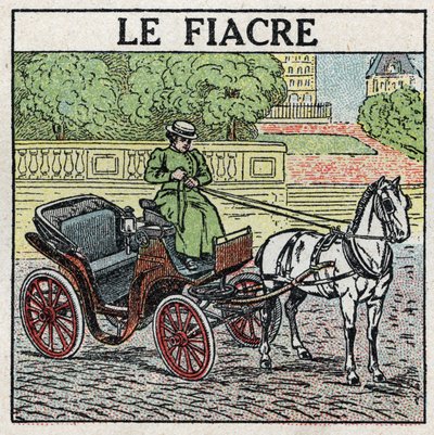 Tracción animal: el fiacre. Ilustración anónima de 1925. Colección privada. de Anonymous Anonymous
