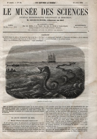 Aparición de la serpiente marina. Grabado de 1858. Uno de los 