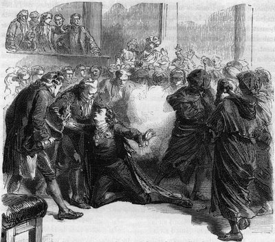 Asesinato de Gustavo III de Suecia - Asesinato de Gustavo (Gustave) III (1746-1792) Rey de Suecia, durante el Baile de Máscaras de la Ópera Real de Estocolmo por Jacob Johan Ankarstrom - Grabado en “Histoire des Girondins” de Alphonse de Lamartine (1790- de Anonymous Anonymous