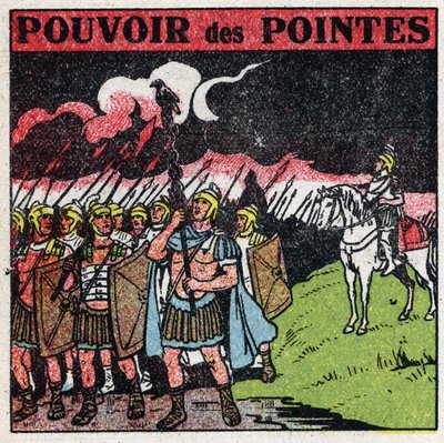 Electricidad atmosférica: los legionarios romanos descubren que la punta de sus palas parece encenderse durante una tormenta. Ilustración anónima de 1925. Colección privada. de Anonymous Anonymous