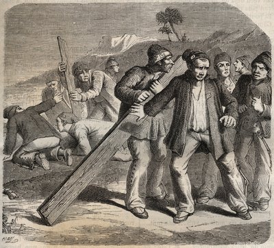 Intento de escape en el Fuerte de Belle-Ile-en-Mer en el siglo XIX. Grabado en “Histoire des bagnes depuis leur création à nos jours” (1877) de Pierre Zaccone (1817-1895). Colección privada. de Anonymous Anonymous