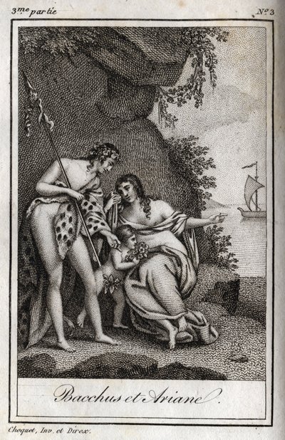 Baco y Ariadna. Grabado de 1819 en “Cartas a Emilie sobre la mitología” de Charles Albert Demoustier (1760-1801). Colección privada. de Anonymous Anonymous