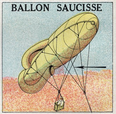 Globos: globo salchicha. Ilustración anónima de 1925. Colección privada. de Anonymous Anonymous