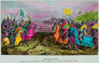 Batalla de Auray el 29 de septiembre de 1364, última batalla de sucesión de Bretaña entre un ejército anglo-bretón contra las órdenes de Juan IV de Bretaña (Juan III de Montfort, Jean Le Conquereur o Le Vaillant) de Anonymous Anonymous