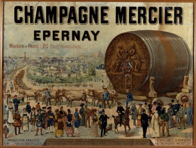 Gran barril de champán exhibido en la Expo Universal de 1889 - Cartel publicitario para el champán Mercier, finales del siglo XIX de Anonymous Anonymous