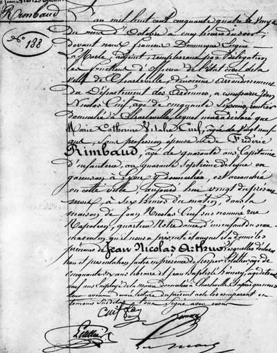 Certificado de nacimiento de Arthur Rimbaud (1854-1891), poeta francés Charleville, Museo Rimbaud. de Anonymous Anonymous