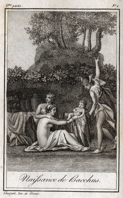 Nacimiento de Baco, hijo de Júpiter y Semele. Grabado de 1819 en “Lettres a Emilie sur la mythologie” de Charles Albert Demoustier (1760-1801). Colección privada. de Anonymous Anonymous