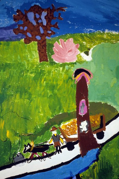 Campesinos bretones en el campo. Dibujo de niños de la escuela de la Croix Rousse en Saint Brieuc (Saint-Brieuc). de Anonymous Anonymous