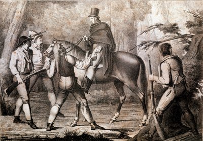 Bandidos atacando a un viajero a caballo de Anonymous Anonymous