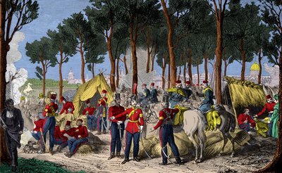 Campamento de tropas rusas e inglesas en los Campos Elíseos en París en julio de 1815 después de la derrota de Napoleón I de Anonymous Anonymous