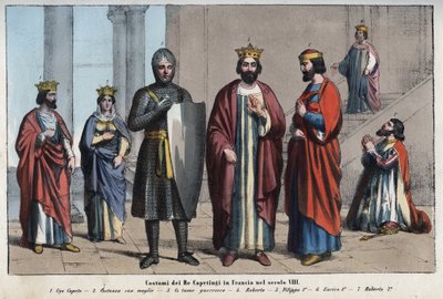 Dinastía Capeto - Hugo Capeto - Constanza de Arlés - Roberto I de Francia - Felipe I (1053-1108) Rey de Francia - Enrique I (1009-1060) Rey de Francia - Roberto II, el Piadoso (970-1031) - grabado de 