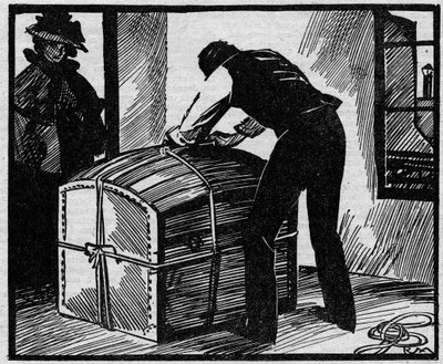 Caso Eyraud-Bompard o el caso del baúl sangriento: descubierto el baúl utilizado para esconder el cadáver del alguacil Gouffé asesinado en 1888 en París por la pareja Michel Eyraud y Gabrielle Bompard. Ilustración tomada de “Le petit journal”. de Anonymous Anonymous