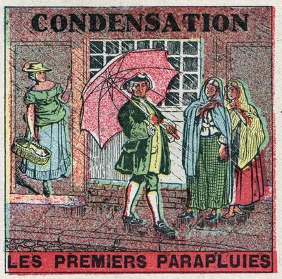 Cambios de estado: condensación. Los primeros paraguas en el siglo XVIII. Ilustración anónima de 1925. Colección privada. de Anonymous Anonymous