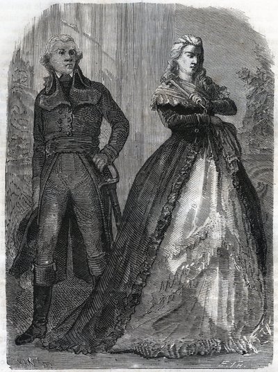 Charles François du Périer dit Dumouriez (1739-1823), general francés con la Reina María Antonieta (1755-1793). Grabado de 1866 en “Histoire de la Révolution française” por Adolphe Thiers. Colección privada. de Anonymous Anonymous