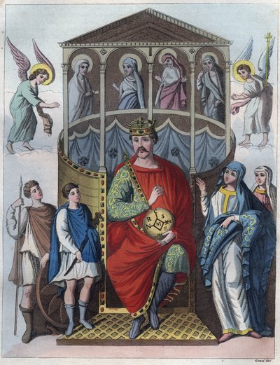 Carlos el Calvo, Rey de Francia Occidental, Italia y Emperador del Sacro Imperio Romano, 823 - Retrato de Carlos II el Calvo (823 - 877), Rey de Francia - grabado de "Usi e Costumi di Tutti i Popoli dell