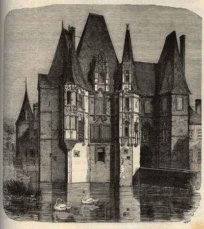 Castillo de O, Mortree, Baja Normandía - Orne - Normandía - grabado en 