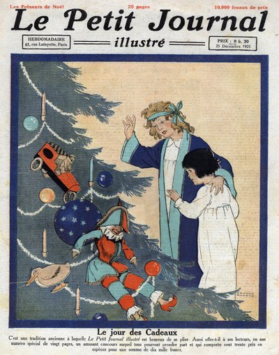 Fiesta de Navidad: los niños descubren regalos al pie del árbol de Navidad. Ilustración tomada de “Le petit journal” del 25/12/1921. Colección privada de Anonymous Anonymous