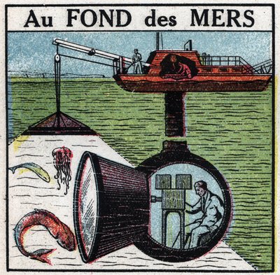 Cinematógrafo: filmando una película en el fondo del mar. Ilustración anónima de 1925. Colección privada. de Anonymous Anonymous