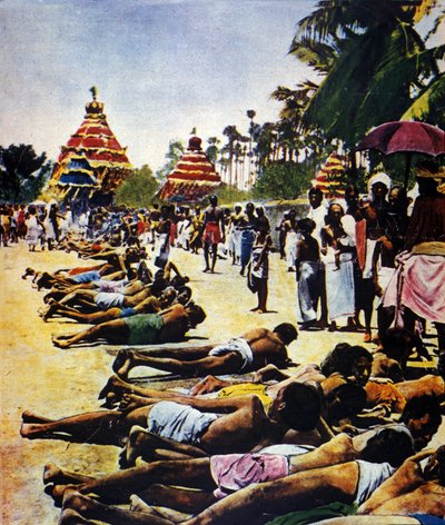 Semana de Desobediencia Civil en India contra el Imperio Británico: manifestación liderada por el líder político Mohandas Karamchand Gandhi (1869-1948) en Jalaipur en 1931. Ilustración de Il mattino illustrato 1931 de Anonymous Anonymous