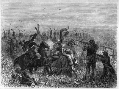 Destrucción completa de los Vendeanos: Batalla de Savenay en diciembre de 1793. Grabado de 1866 en “Histoire de la Révolution française” por Adolphe Thiers. Colección privada. de Anonymous Anonymous