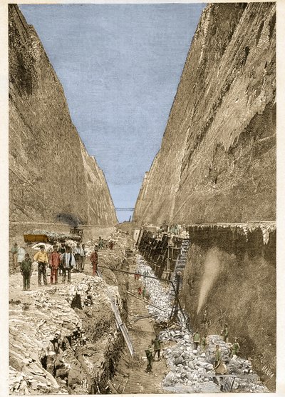 Construcción del Canal de Corinto 1893 - grabado - Construcción del Canal de Corinto de Anonymous Anonymous