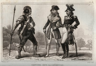 Trajes bajo la Convención. Grabado de 1859 en “Le Monde. Historia de todos los pueblos desde los tiempos más remotos hasta el presente” por M. E. de Lostalot-Bachoue. Colección privada. de Anonymous Anonymous
