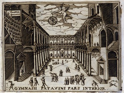Corte de la Universidad de Padua (Padova) en Italia en el siglo XVII. Grabado anónimo del siglo XVII. Milanes de Anonymous Anonymous