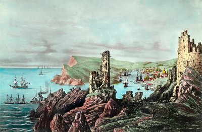 Guerra de Crimea: vista del puerto de Balaklava en Crimea. Grabado alrededor de 1854-1855. Colección privada de Anonymous Anonymous