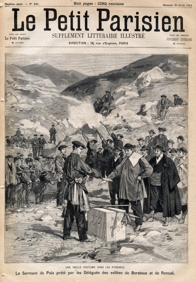 Costumbre de los Pirineos: el juramento de paz tomado por los delegados de los valles de Baretous y Roncal. En "Le Petite Parisien" el 23/07/1893. de Anonymous Anonymous