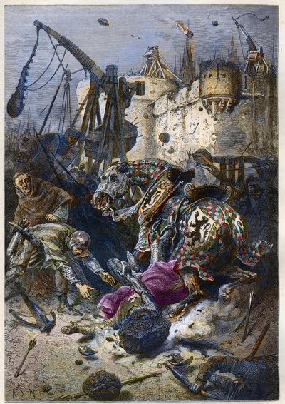 Muerte de Simón IV de Montfort (1150-1218) aristócrata francés, en el sitio de Toulouse en 1218 - Muerte de Simón de Montfort durante la Batalla de Toulouse, 25 de junio de Anonymous Anonymous