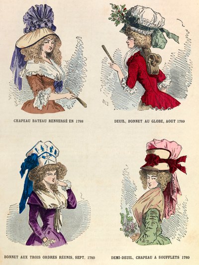 Diferentes estilos de sombreros en 1789 durante la Revolución Francesa de Anonymous Anonymous