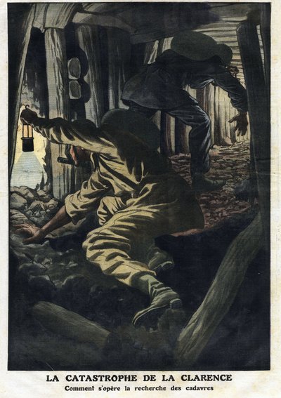 Desastre de la mina Clarence (Nord pas de calais): los esfuerzos de rescate intentan recuperar los cuerpos de las víctimas de la explosión de grisú. Ilustración tomada de “Le Petite Journal” 22/09/1912. Colección privada de Anonymous Anonymous