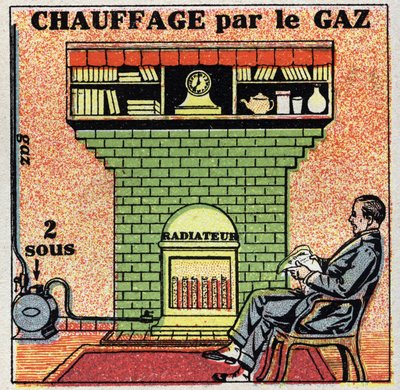 Calefacción doméstica: calefacción a gas. Ilustración anónima de 1925. Colección privada. de Anonymous Anonymous