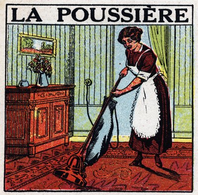 Usos domésticos de la electricidad: aspiradora para polvo. Ilustración anónima de 1925. Colección privada. de Anonymous Anonymous