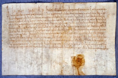 Donación del rey Carlomagno (Carlos I, Carlos el Grande o Carolus Magnus) (742-814) de los dominios de Luzarches y Mussy a la abadía de Saint Denis el 25/02/775. París, Archivos Nacionales de Anonymous Anonymous