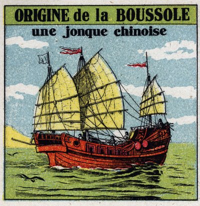 Magnetismo terrestre: antigua junca china usando las primeras brújulas. Ilustración anónima de 1925. Colección privada. de Anonymous Anonymous