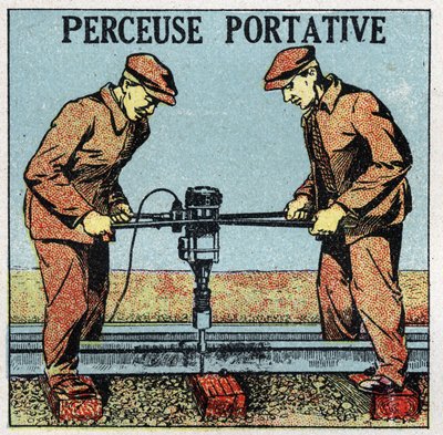 Herramientas eléctricas: taladro portátil. Ilustración anónima de 1925. Colección privada. de Anonymous Anonymous