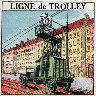 Tranvías eléctricos: una línea de trolebús. Ilustración anónima de 1925. Colección privada. de Anonymous Anonymous