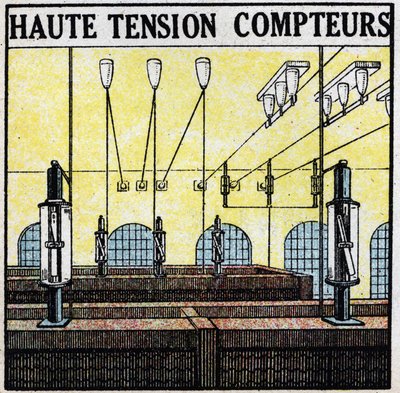 Líneas eléctricas: medidores de alta tensión. Ilustración anónima de 1925. Colección privada. de Anonymous Anonymous