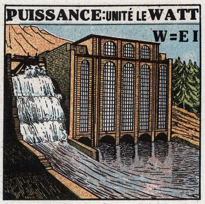 Unidades eléctricas: Watt para medir la potencia eléctrica. Ilustración anónima de 1925. Colección privada. de Anonymous Anonymous
