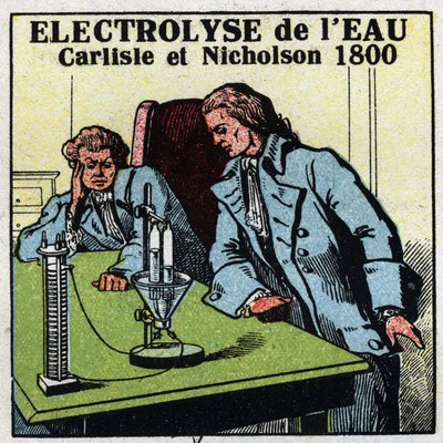 Electroquímica: electrólisis del agua por Anthony Carlisle (1768-1842) y William Nicholson (1753-1815) en Londres el 2 de mayo de Anonymous Anonymous