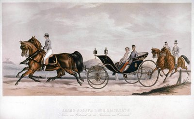 Elisabeth (Sissi) y Francisco José I (1830 - 1916) de Austria durante un paseo en carruaje. Grabado del siglo XIX. Colección privada de Anonymous Anonymous