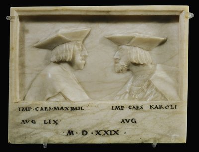 El emperador Maximiliano I y su nieto el emperador Carlos V ... (alabastro) de Anonymous Anonymous